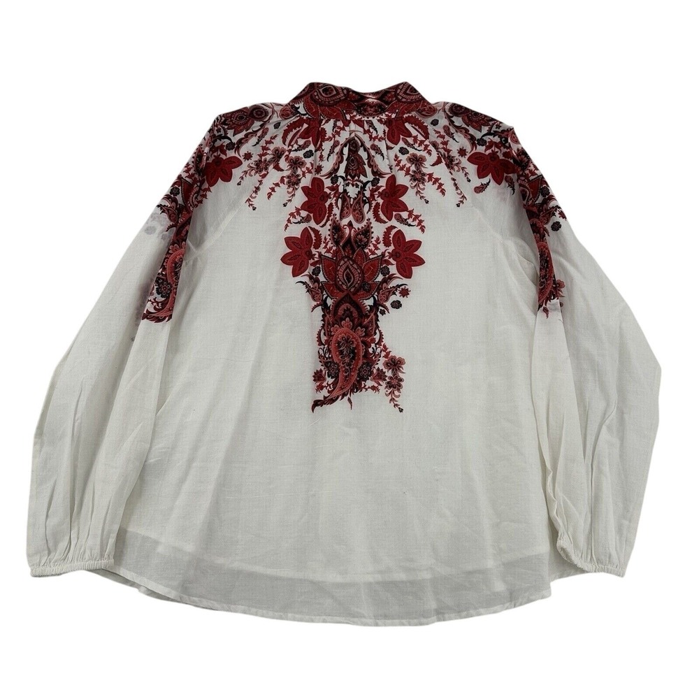 Soft Surroundings S White Red Floral Paisley Cotton Button Blouse Top Boho Y2K - Picture 3 of 8